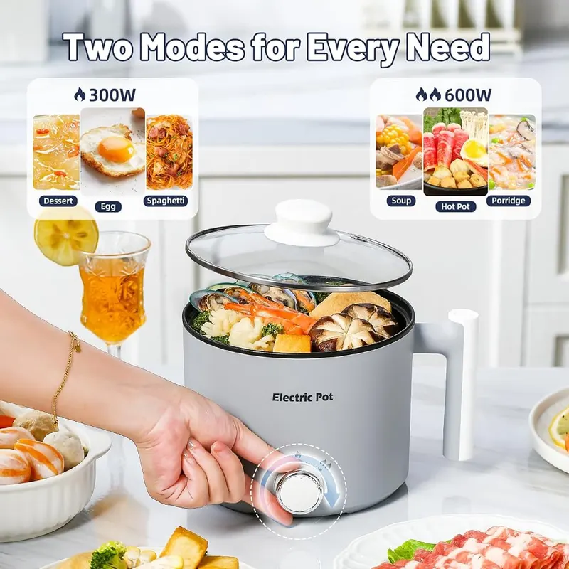 KERZION Electric Hot Pot 1.5L Nonstick Ramen Grey – 1.5L single-serving capacity
