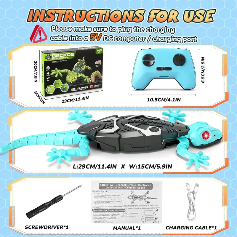 KETIEE RC Wall Crawler Gecko – Ready-to-Play Set & Rechargeable Battery