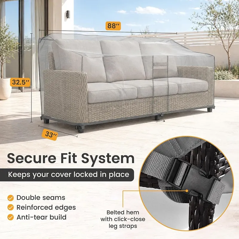 KHOMO GEAR Outdoor Couch Cover Waterproof 3-Seater – Stays Put in the Wind