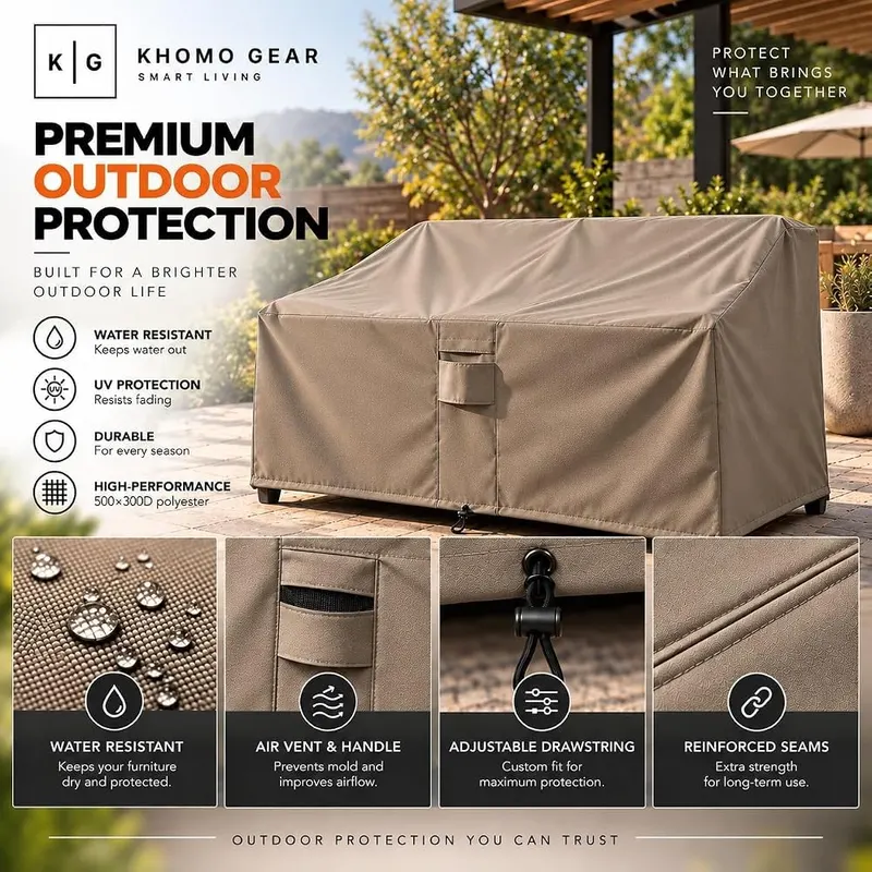 KHOMO GEAR Outdoor Couch Cover Waterproof 3-Seater – Year-Round Patio Protection