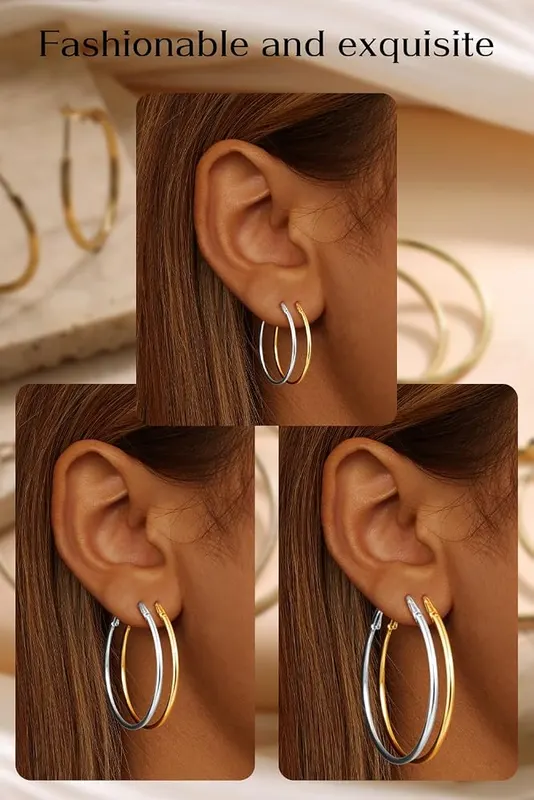 Kiiowana Gold and Silver Hoop Earrings – product photo 4 of 6