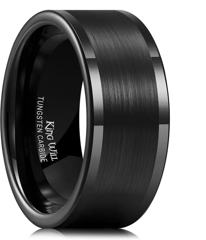 King Will Men Black Tungsten Wedding Band 10mm Size