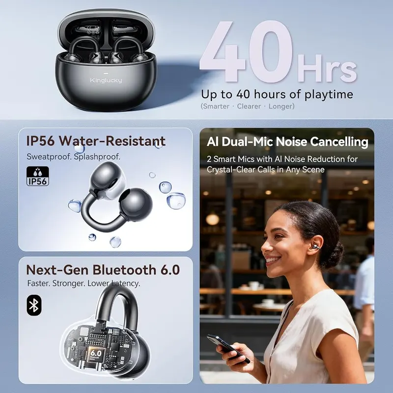 Kinglucky Upgraded Clip-On Earbuds Comfortable fit – Great choice for workouts and sports