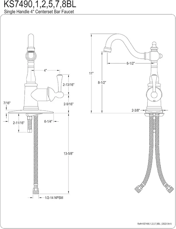 Kingston KS7492BL Single-Handle Bar Faucet – Deck mount single-hole installation