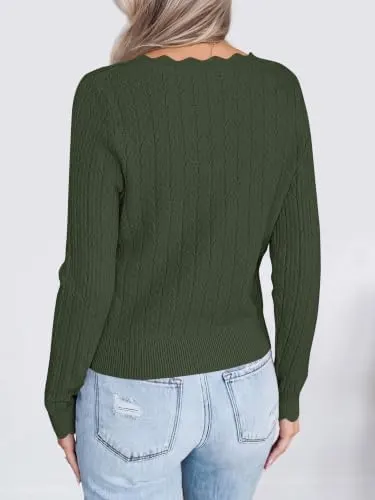 KIRUNDO Crochet Sweaters Army Green Small – Sweaters for Women Trendy