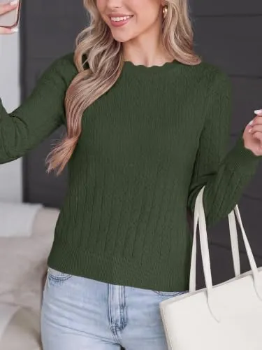 KIRUNDO Crochet Sweaters Army Green Small – These Cropped Sweaters Hits At Natural Waist, Effectively