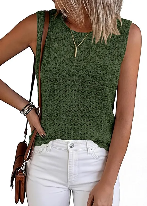 KIRUNDO Crochet Tops in Army Green