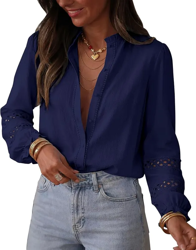 KIRUNDO Eyelet Boho Long Sleeve Button Up