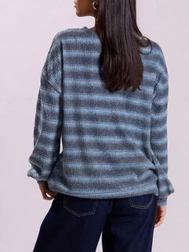 KIRUNDO Striped Sweaters Lightweight Waffle Knit Tops – Relaxed drop shoulder fit