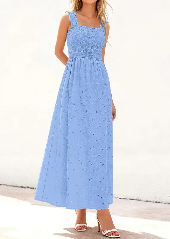 KIRUNDO Summer Lace Dress – Ruffled shoulder straps