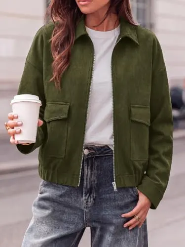 KIRUNDO Women’s Suede Bomber Jacket – Chic Designs