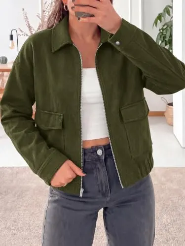 KIRUNDO Women’s Suede Bomber Jacket – Matching Style