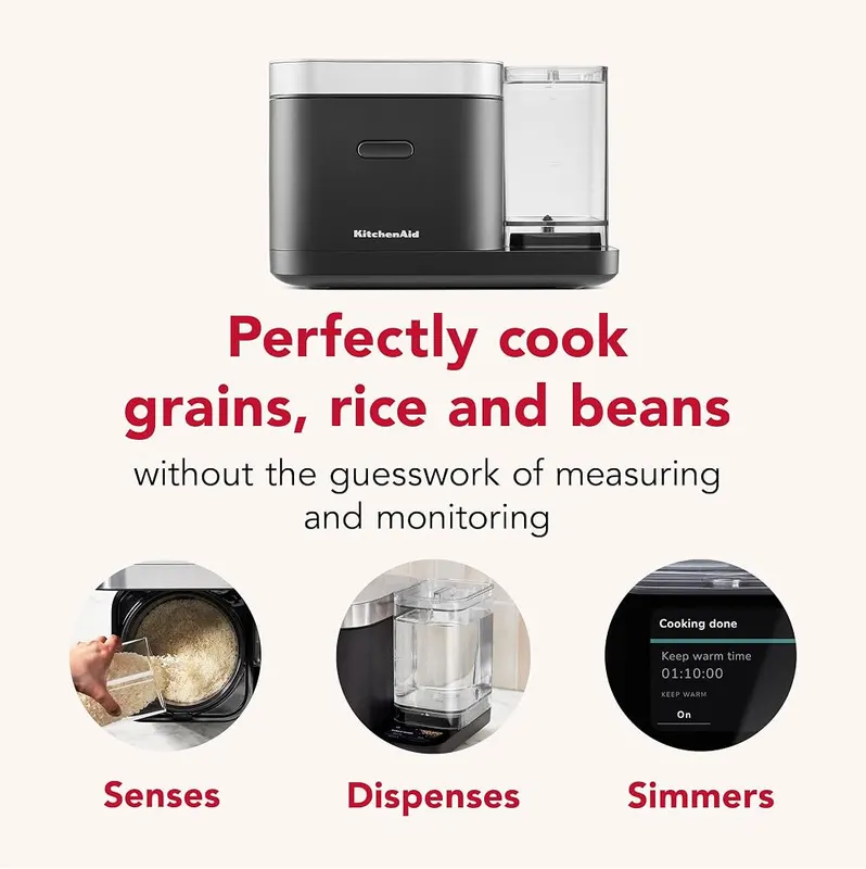 KitchenAid 8 Cup Grain and Rice Cooker – Integrated scale automatically senses the amount of grains