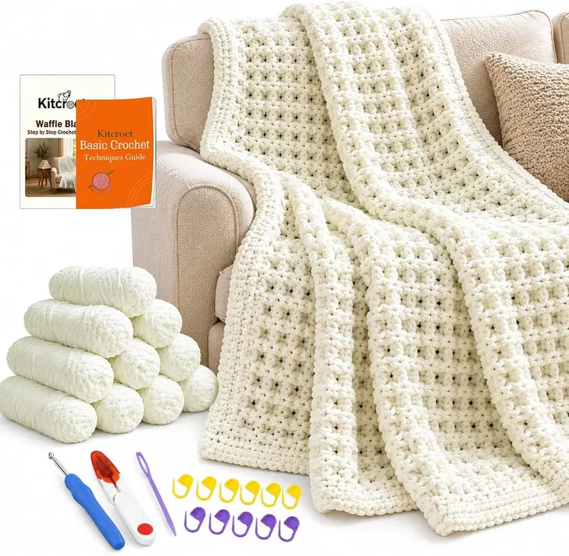 Kitcroet Waffle Blanket Crochet Kit in Coastal Sunshine