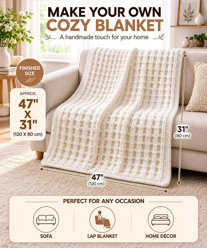 Kitcroet Waffle Blanket Crochet Kit – Includes ten chenille yarn skeins