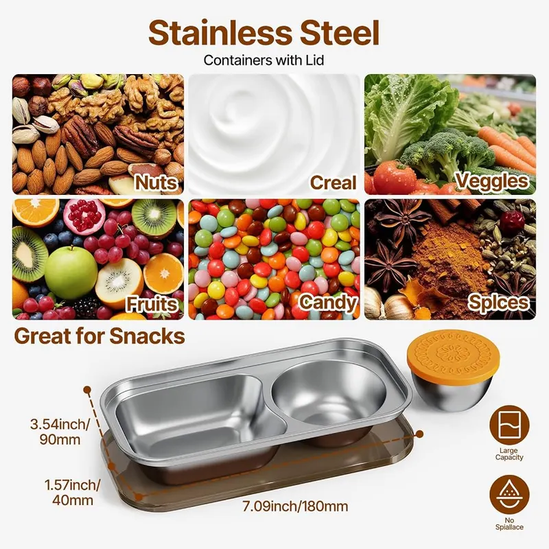 Kitlead 2 Compartment Grab and Go Snack – Four reusable stainless steel containers