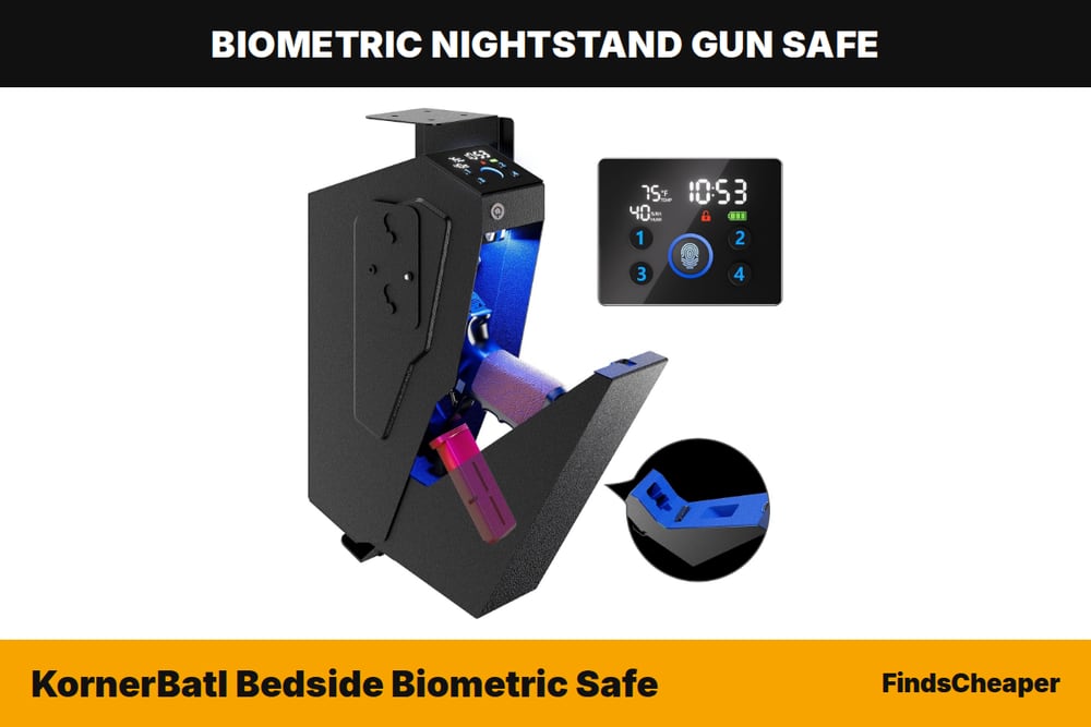 KornerBatl Bedside Biometric Safe biometric nightstand gun safe