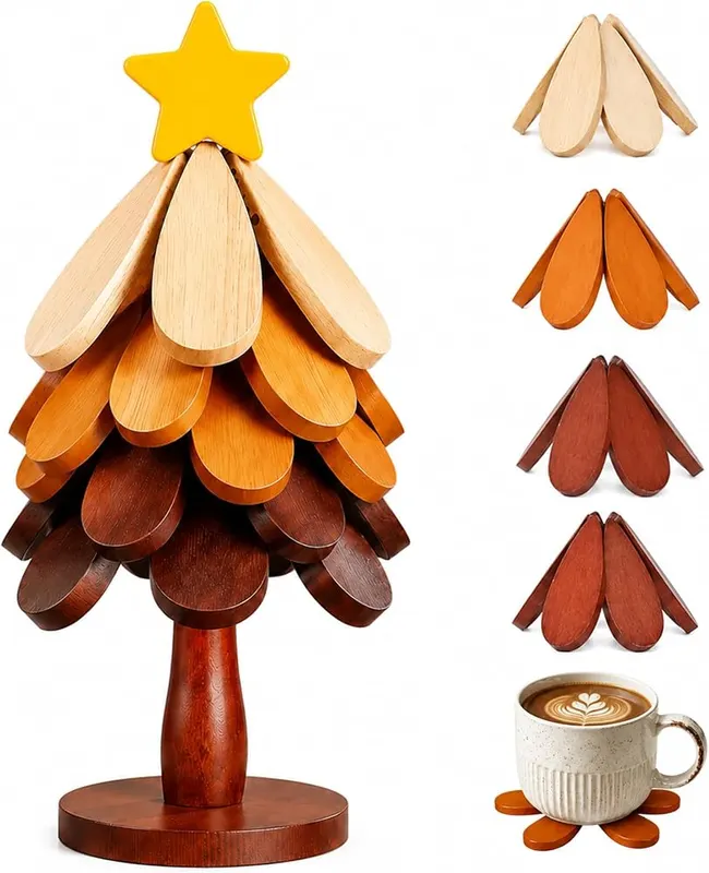KOWINDA Christmas Tree Coasters Set of 5 Yellow in Yellow