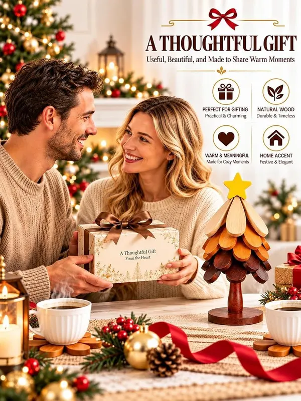 KOWINDA Christmas Tree Coasters Set of 5 Yellow – Christmas tree wooden trivet set
