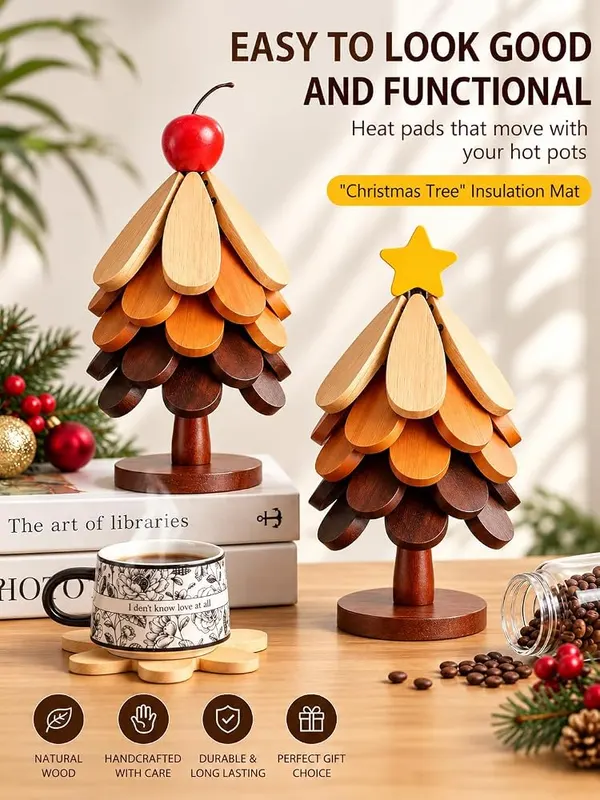 KOWINDA Christmas Tree Coasters Set of 5 Yellow – Five pieces with storage stand