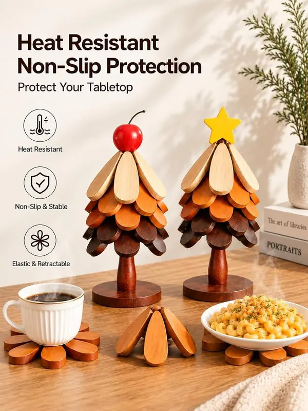 KOWINDA Christmas Tree Coasters Set of 5 Yellow – Auto-unfold gravity design
