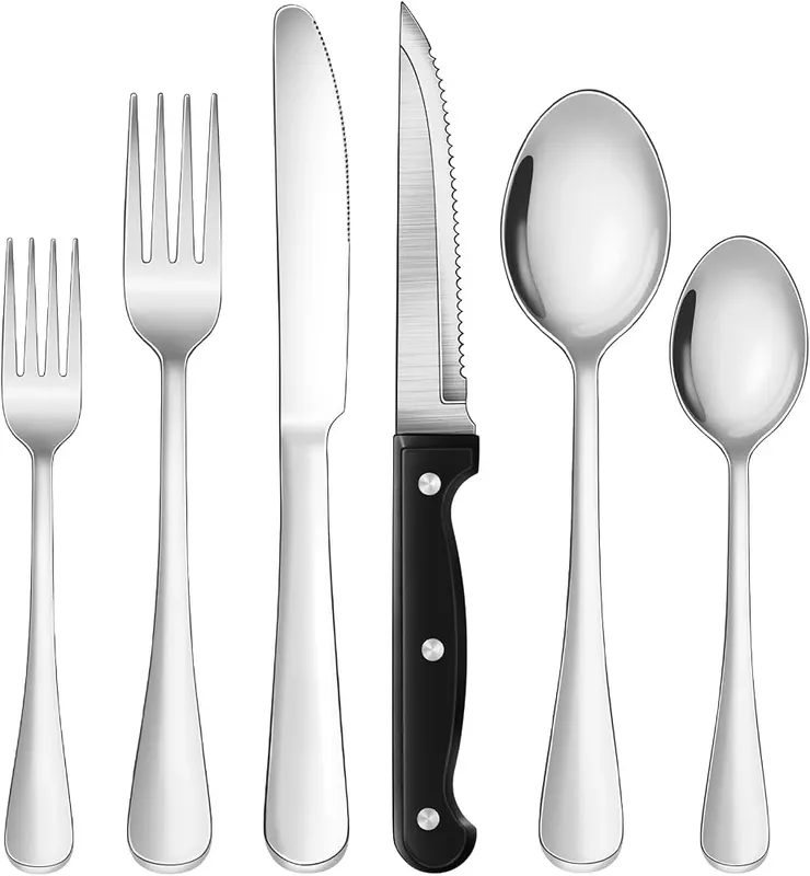 KUIHT 24-Piece Silver Silverware Set in Silver