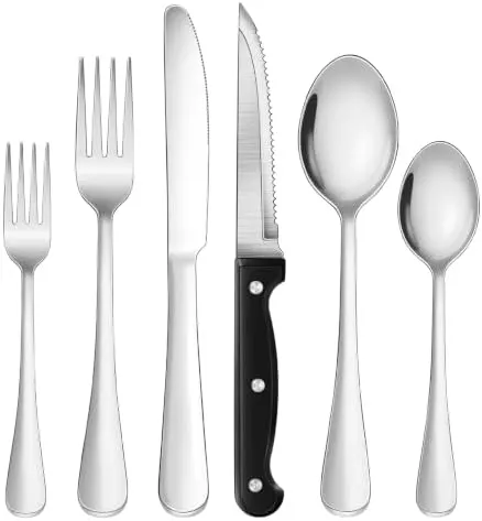 KUIHT 24-Piece Silver Silverware Set – 24 Piece Silver Silverware Set