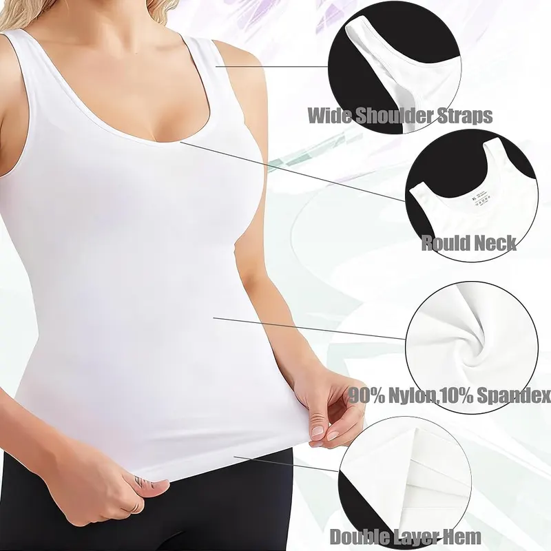 KYLELOVE Shapewear Tank Tops White – Breathable Stretch Fabric
