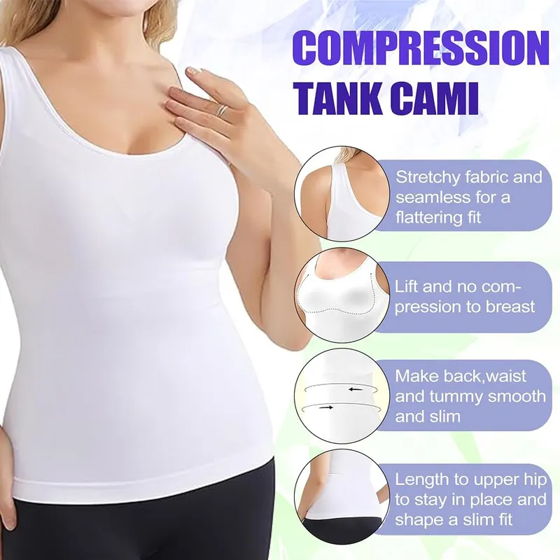 KYLELOVE Shapewear Tank Tops White – Classic Round Neck and Wide Straps Design