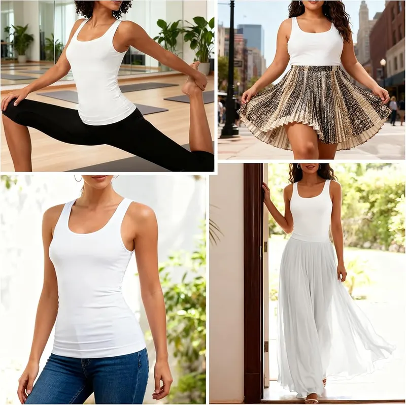KYLELOVE Shapewear Tank Tops White – Targeted Tummy Control & Back Support