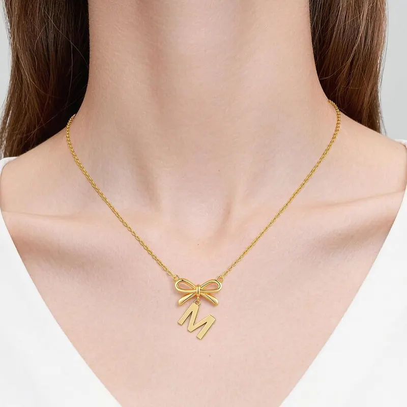 KYROVIA Gold Bow Initial Necklaces – product photo 3 of 9