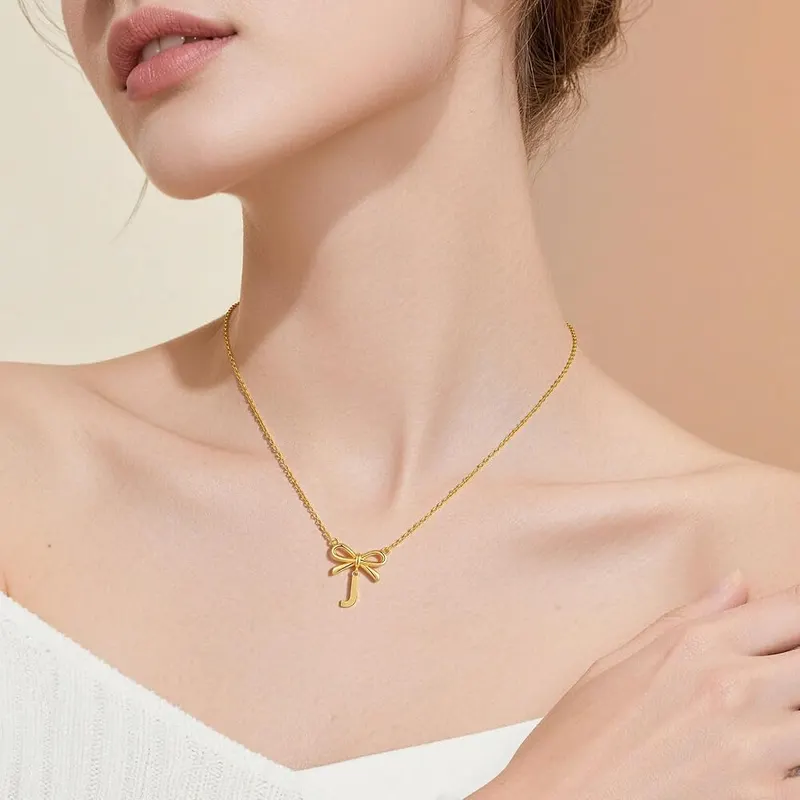 KYROVIA Gold Bow Initial Necklaces – product photo 4 of 9