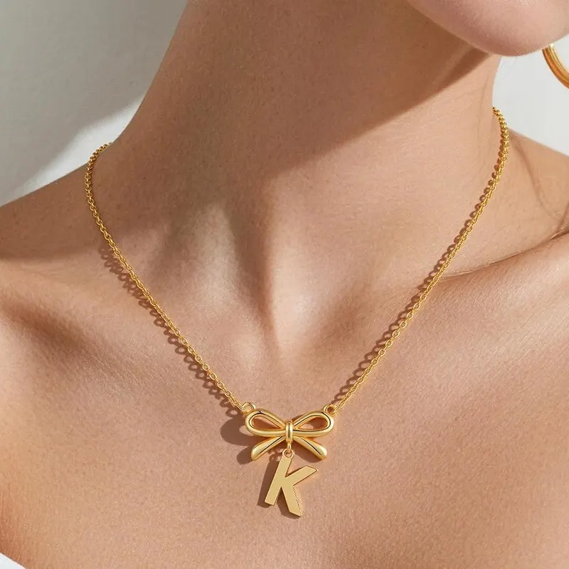 KYROVIA Gold Bow Initial Necklaces – product photo 5 of 9
