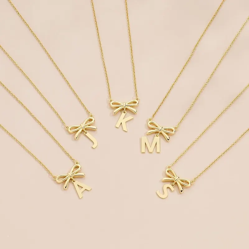 KYROVIA Gold Bow Initial Necklaces – product photo 7 of 9