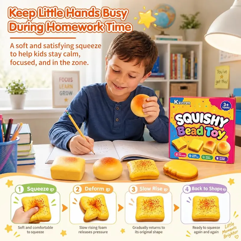 Kzoom 4PCS Slow Rising Squishy Fidget Toys – Four assorted bakery shaped toys