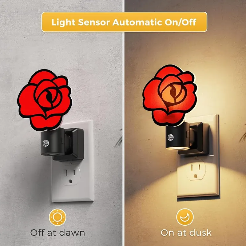 L LOHAS LED Night Lights Plug into Wall 0-100LM – Unique red gothic rose design