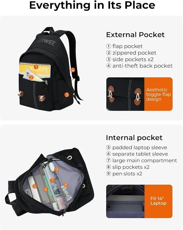 LAIMEIWEE Lightweight Soft Touch Backpack – Water-repellent fabric coating
