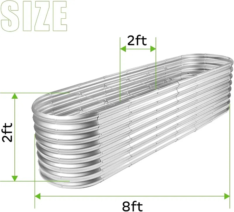 Land Guard 8×2×2ft Galvanized Raised Garden Bed Kit – Product Dimension