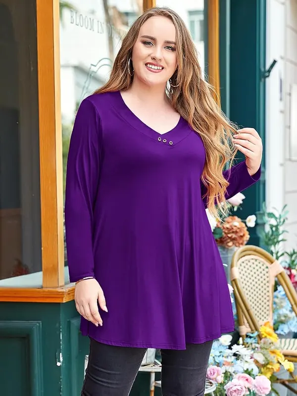 LARACE Women Plus Size Tunic Tops Long – Plus Size Womens Long Sleeve Tops - Plus