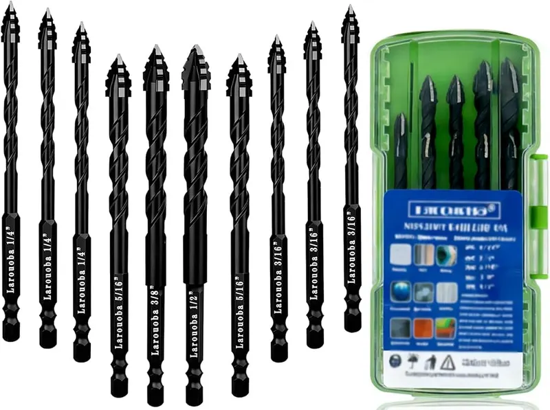 Larouoba 10pc Black Serrated Eccentric Masonry Drill