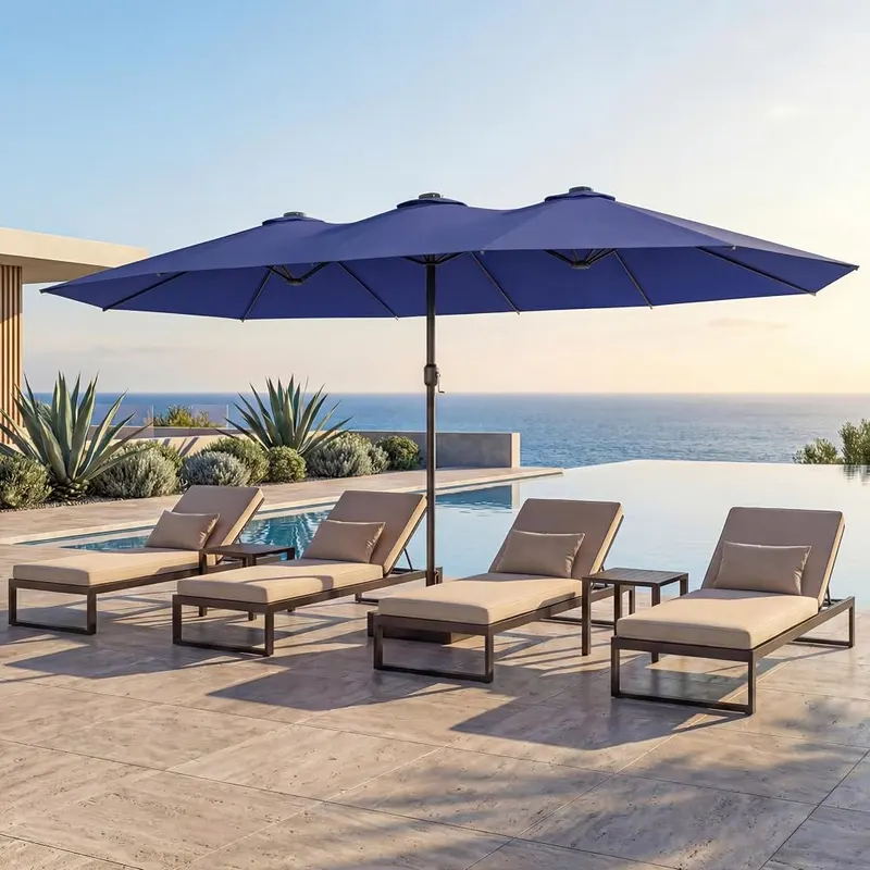 LAUSAINT HOME 13ft Large Double Sided Patio Umbrella in Navy Blue