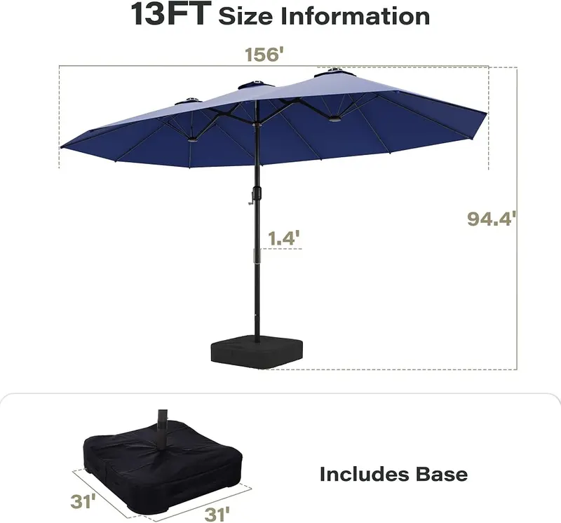 LAUSAINT HOME 13ft Large Double Sided Patio Umbrella – Smooth crank open and close