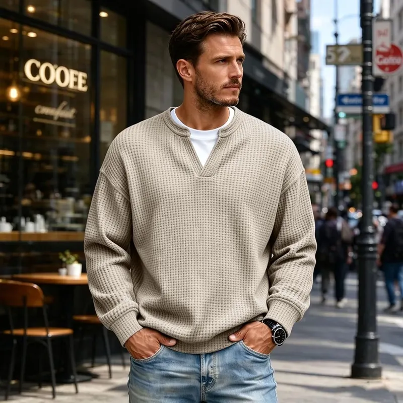 moolBeko Layered Comfort Waffle Tee Men Long I004-beige – product photo 2 of 7