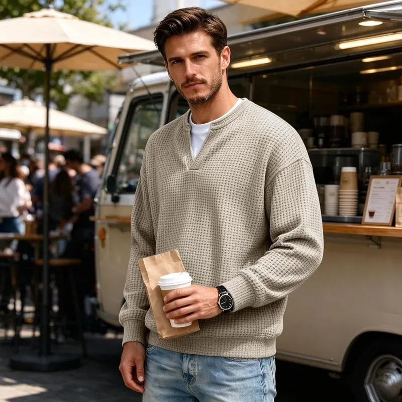 moolBeko Layered Comfort Waffle Tee Men Long I004-beige – product photo 3 of 7
