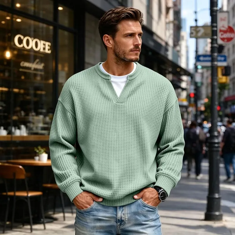 moolBeko Layered Waffle Tee Men Comfort Long I003-light Green – product photo 2 of 7