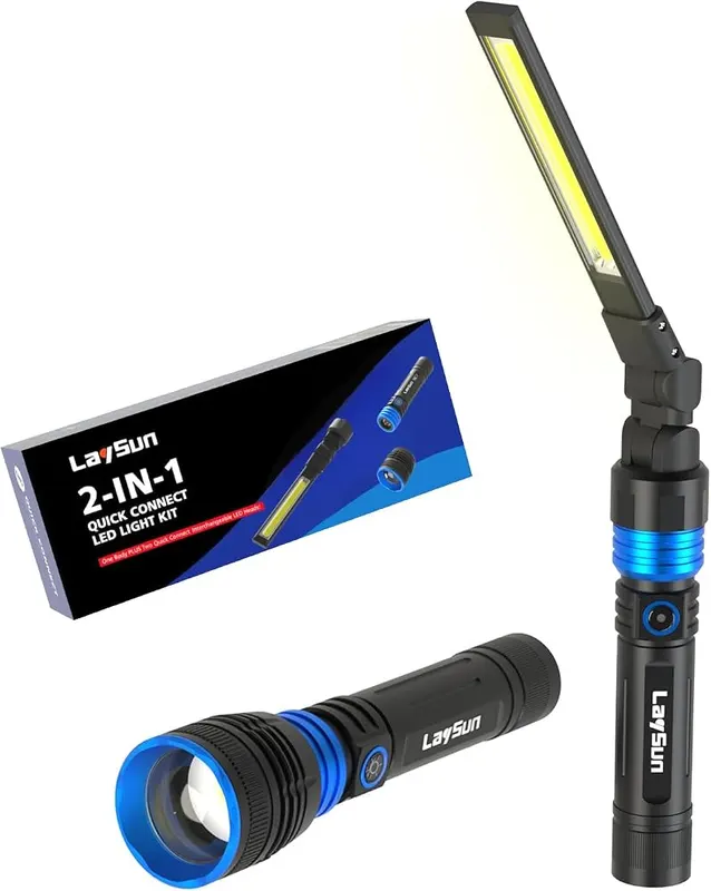 LaySun 2 Pack Rechargeable Flashlight & Work in Black