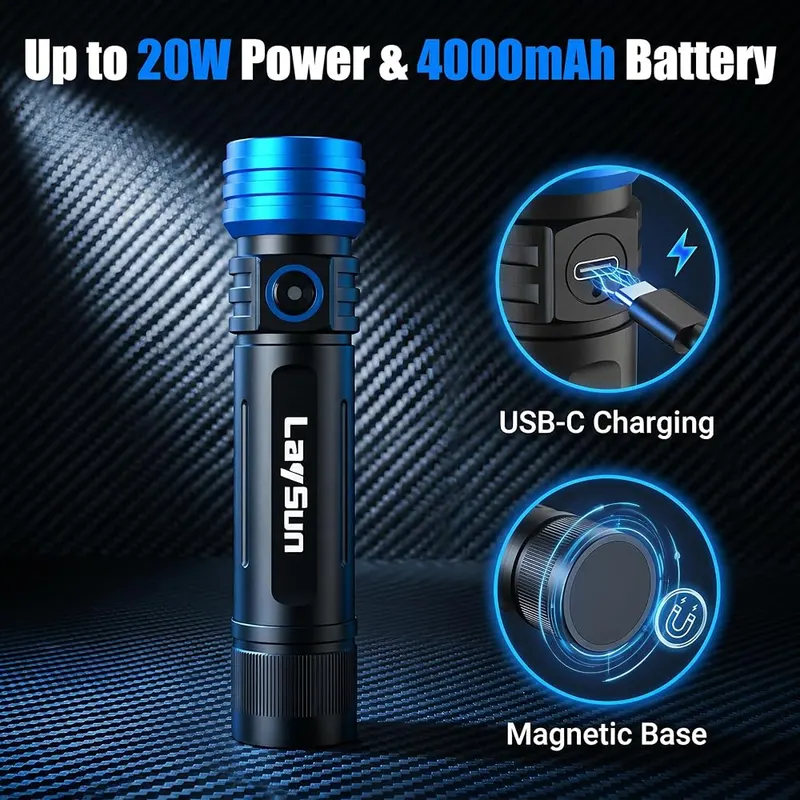 LaySun 2 Pack Rechargeable Flashlight & Work – High-Performance Flashlight Head & Telescopic Zoom