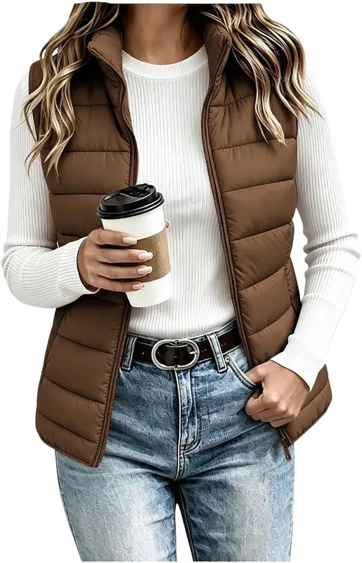 LcniniSu Puffer Vests Brown Medium in Brown