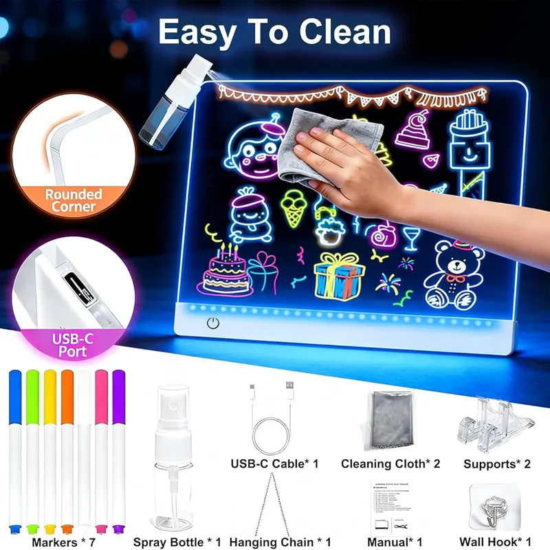 LED Drawing Board – Includes seven colorful dry erase markers