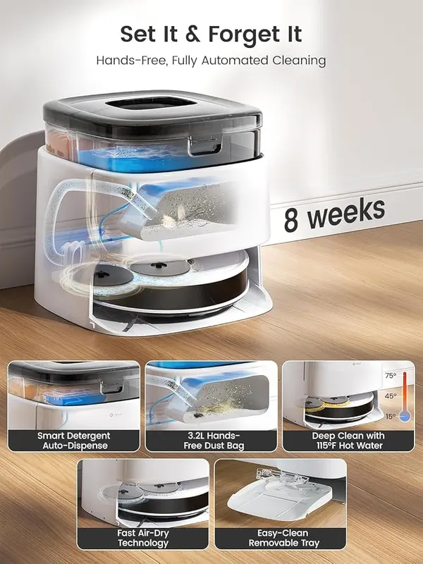 Lefant Robot Vacuum and Mop M3 – Dock with 3.2L dustbin, 2.5L tank